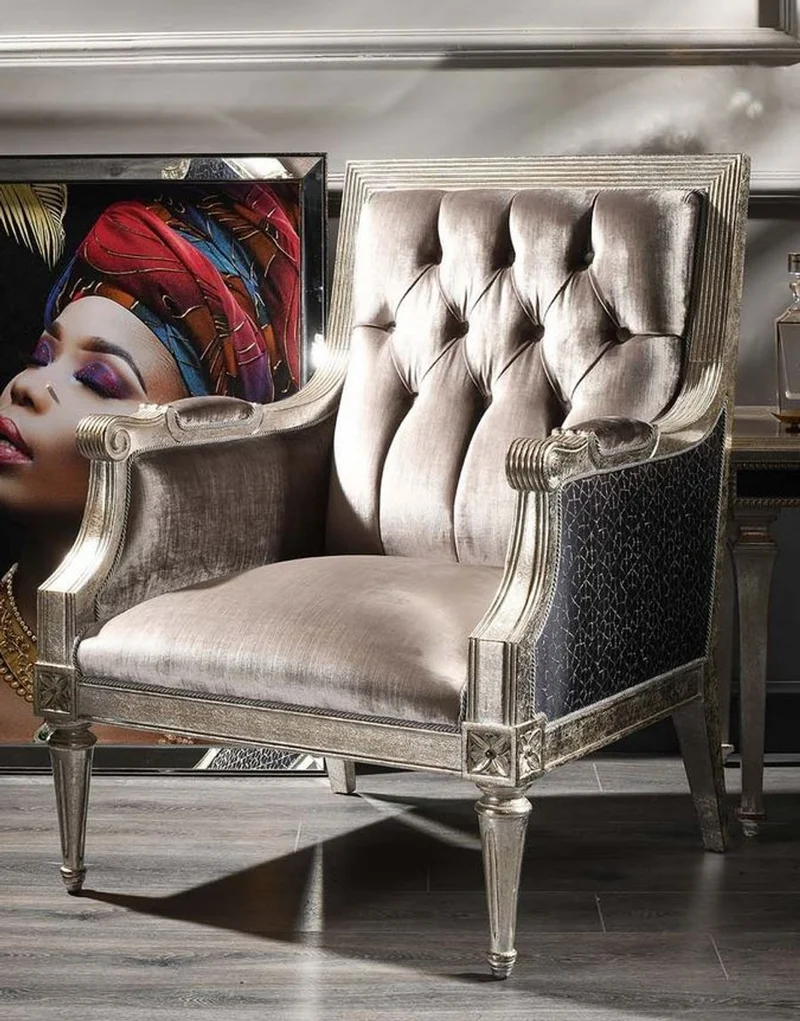 Casa Padrino Luxus Barock Samt Sessel Rosa / Schwarz / Antik Silber 73 x 73 x H. 110 cm - Barock Wohnzimmer Möbel