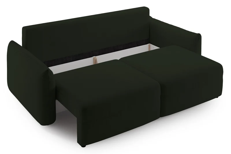 Dreisitziges ausklappbares Sofa Theolla mit Stauraum, grün Chenille