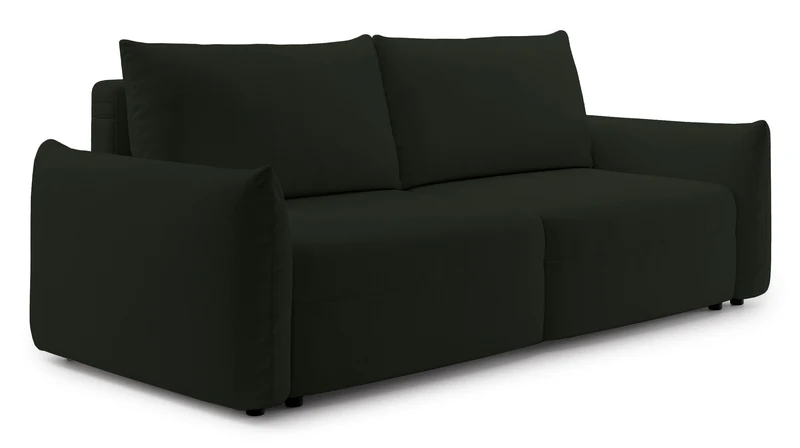 Dreisitziges ausklappbares Sofa Theolla mit Stauraum, grün Chenille