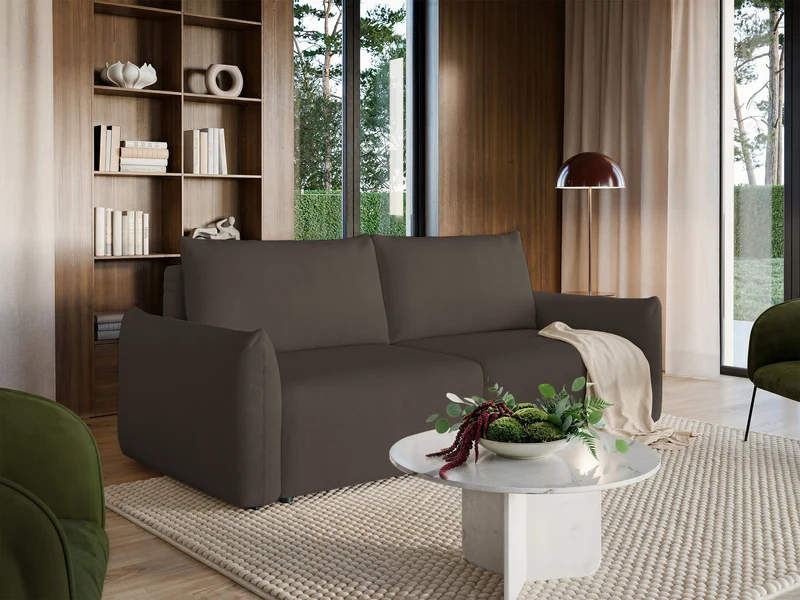 Dreisitziges ausziehbares Sofa Theolla mit Stauraum, braunes Chenille