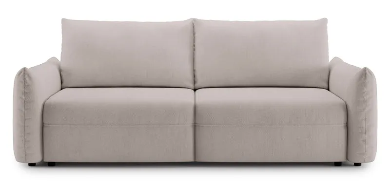 Dreisitziges ausklappbares Sofa Theolla mit Stauraum, hellbeiger Chenillestoff