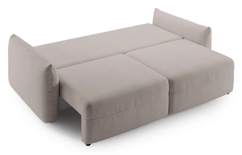 Dreisitziges ausklappbares Sofa Theolla mit Stauraum, hellbeiger Chenillestoff