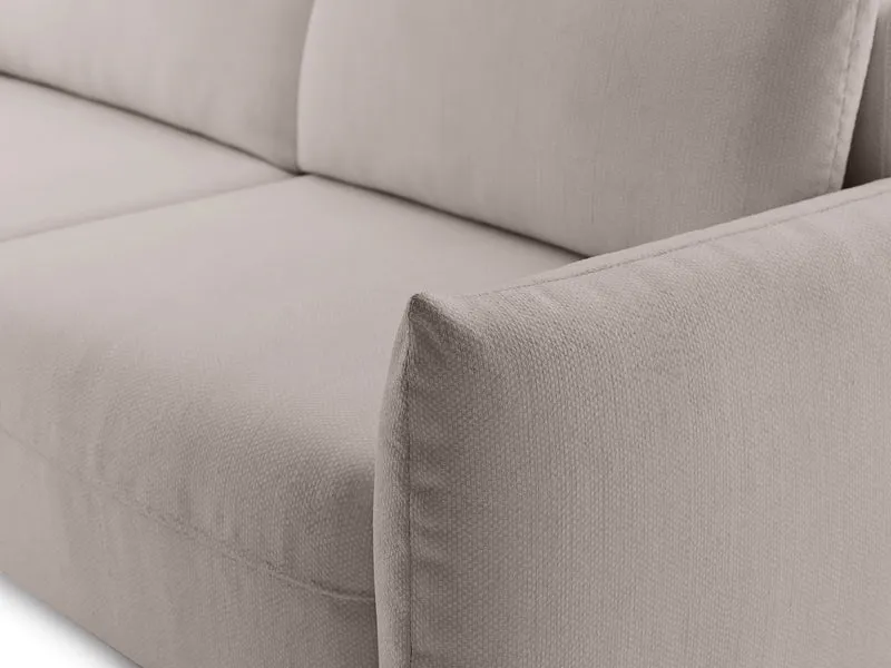 Dreisitziges ausklappbares Sofa Theolla mit Stauraum, hellbeiger Chenillestoff