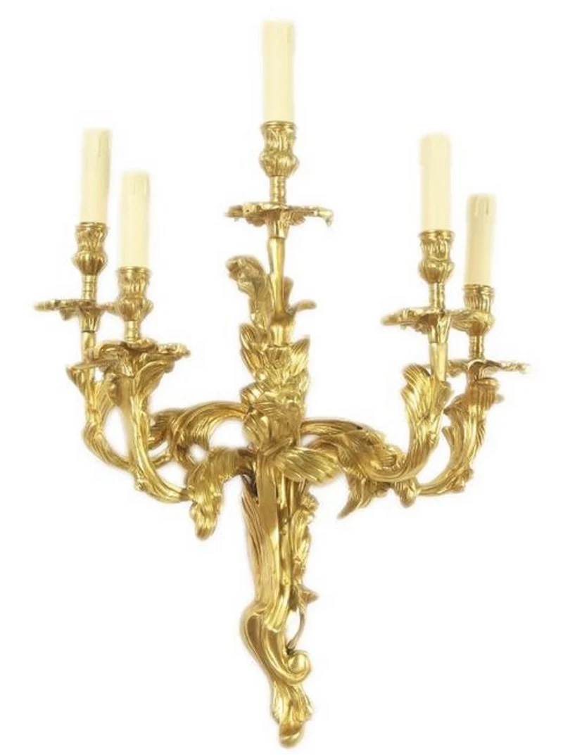 Casa Padrino Barock Wandkerzenleuchter Set Gold 45 x 25 x H. 70 cm - Prunkvolle Wandleuchten aus vergoldeter Bronze - Barock Wanddeko