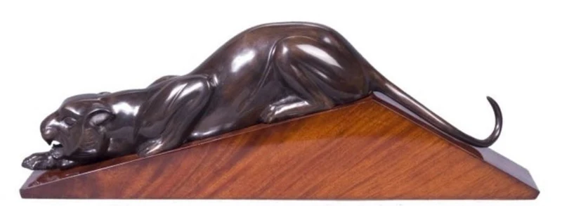 Casa Padrino Luxus Dekofigur Puma Bronze / Braun 60 x 11 x H. 20 cm - Elegante Messing Figur mit Holzsockel - Deko Skulptur