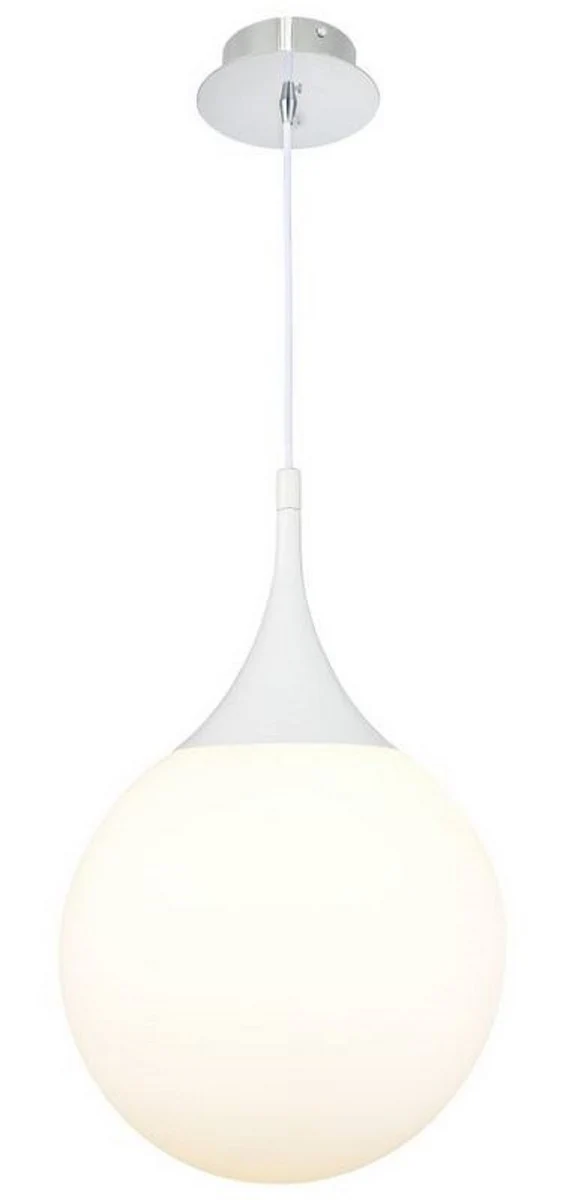 Casa Padrino LED Hängeleuchte Silber / Weiß Ø 30 x H. 150 cm - Pendelleuchte mit Mattglas Lampenschirm