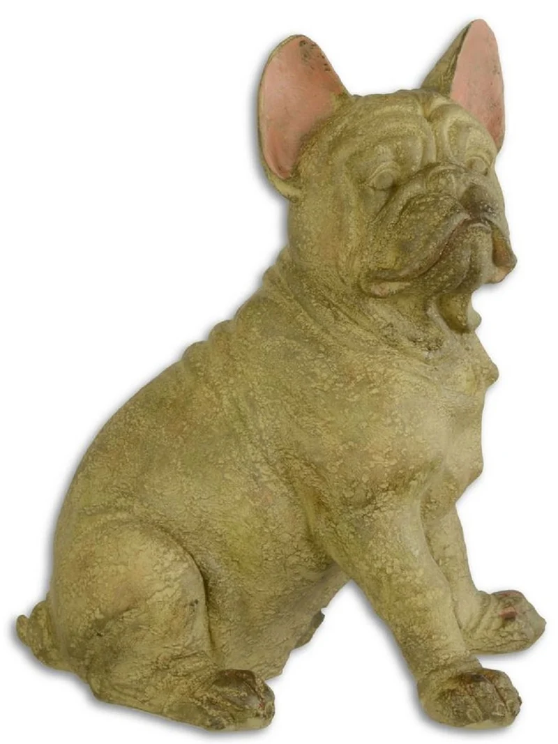 Casa Padrino Deko Skulptur Französische Bulldogge Beige / Rosa 19,5 x 28,1 x H. 35,4 cm - Kunstharz Dekofigur