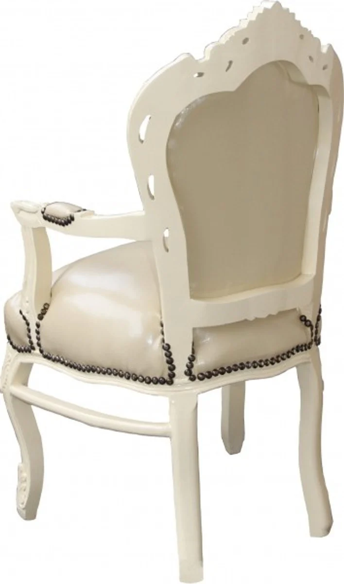 Casa Padrino Barock Esszimmerstuhl mit Armlehnen, Creme / Creme, 108 x 53 x 57 cm