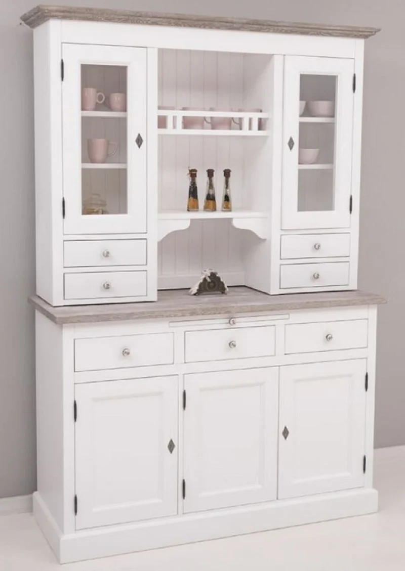 Casa Padrino Landhausstil Küchenschrank Weiß / Grau 138 x 50 x H. 197 cm - 2 Teiliger Küchenschrank mit 5 Türen und 7 Schubladen - Landhausstil Küchenmöbel
