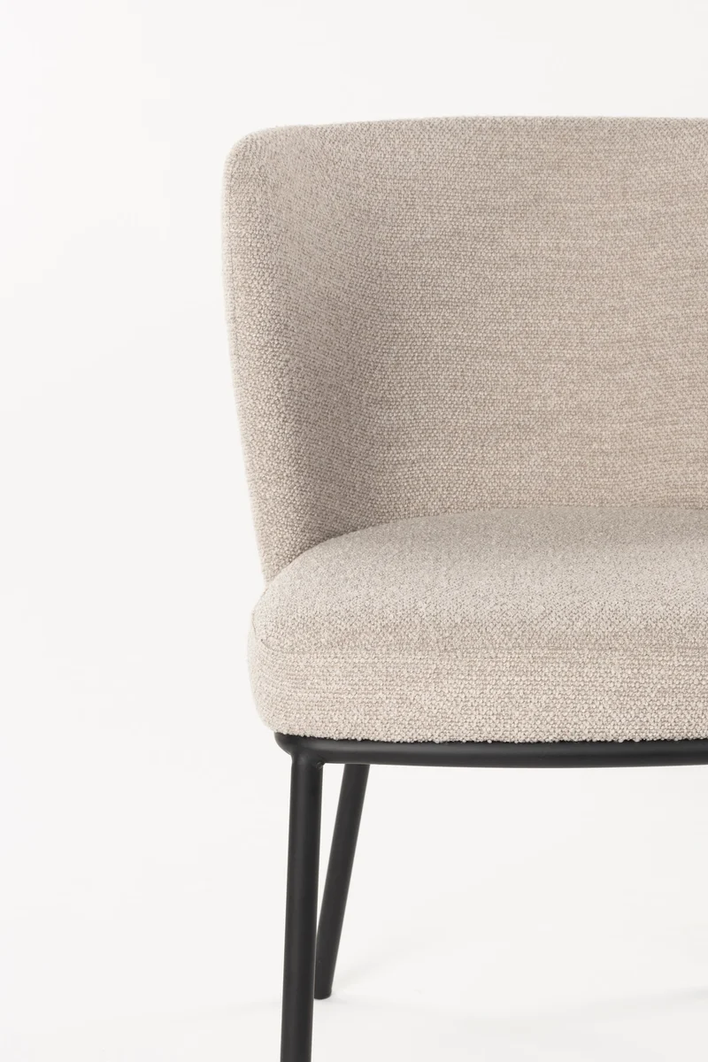 Esszimmerstuhl Guus im 2er-Set, Beige mit Bouclé-Bezug & Metallgestell