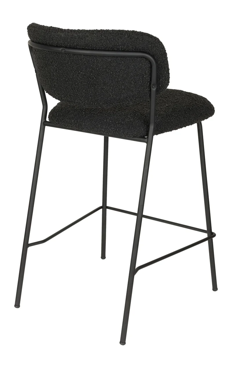 Barhocker Jolien im 2er-Set, Schwarz mit Bouclé-Bezug, Metallgestell