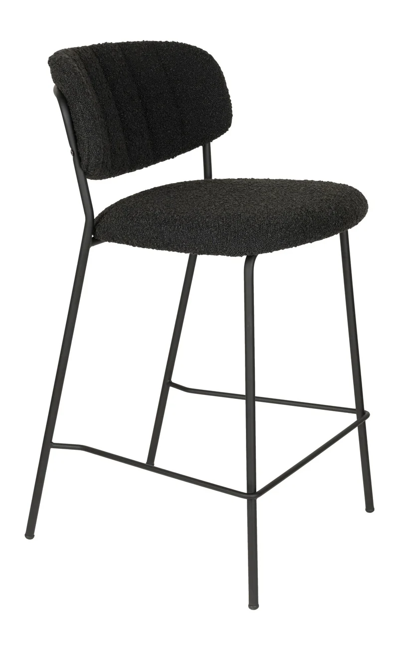Barhocker Jolien im 2er-Set, Schwarz mit Bouclé-Bezug, Metallgestell