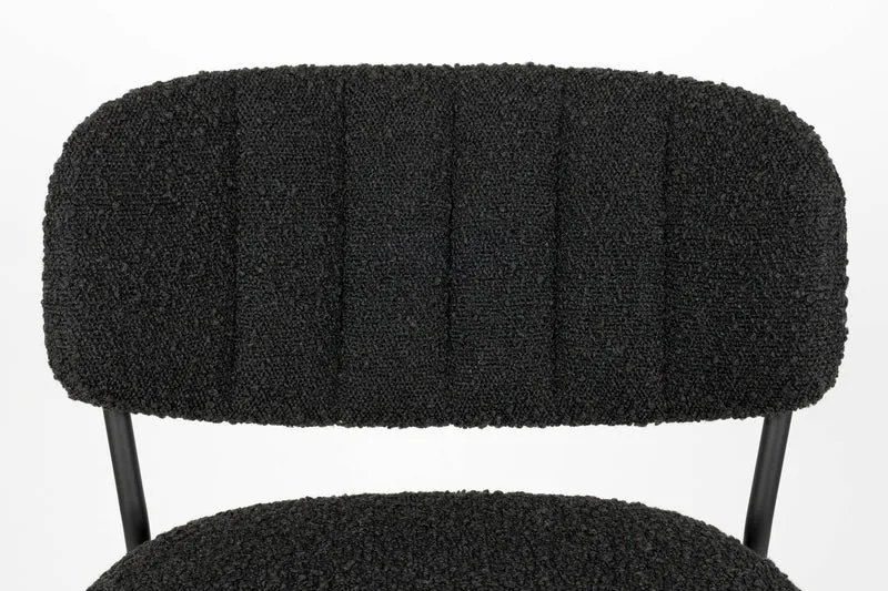 Barhocker Jolien im 2er-Set, Schwarz mit Bouclé-Bezug, Metallgestell