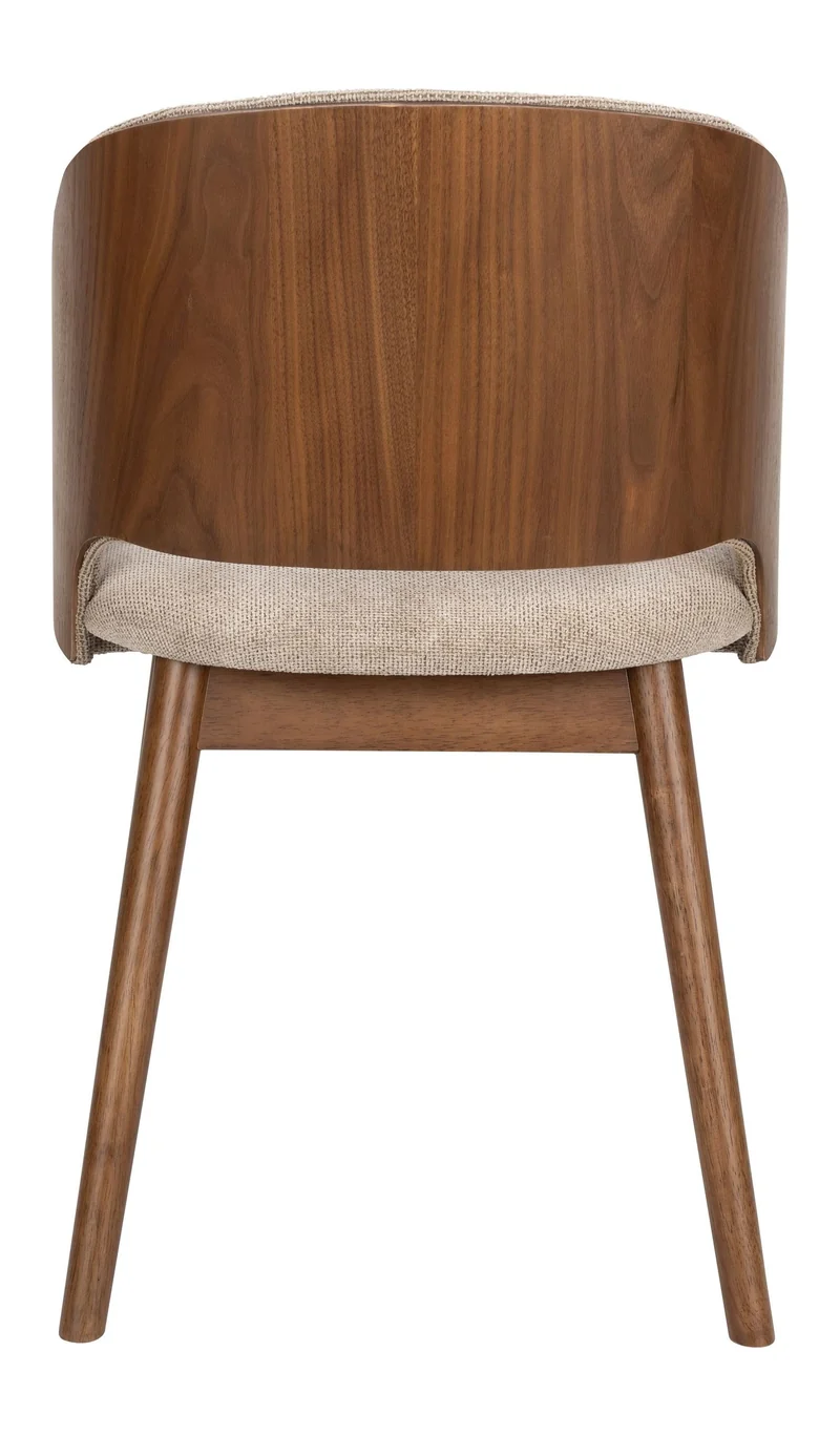 Esszimmerstuhl Velore Beige mit Gestell aus Gummibaumholz in Walnuss