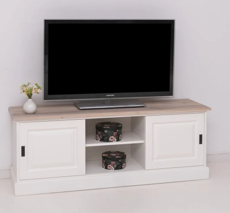 Casa Padrino TV Schrank im Landhausstil mit 2 Schiebetüren und Eichenholzplatte, 160 x 46 x 60 cm