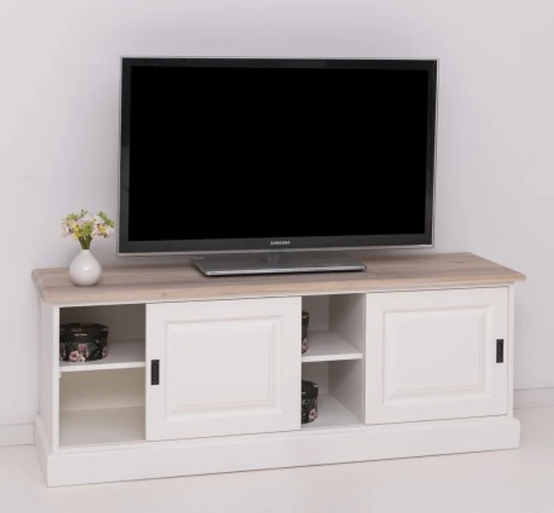 Casa Padrino TV Schrank im Landhausstil mit 2 Schiebetüren und Eichenholzplatte, 160 x 46 x 60 cm