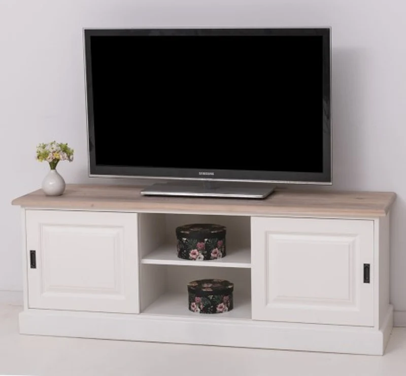 Casa Padrino TV Schrank im Landhausstil mit 2 Schiebetüren und Eichenholzplatte, 160 x 46 x 60 cm