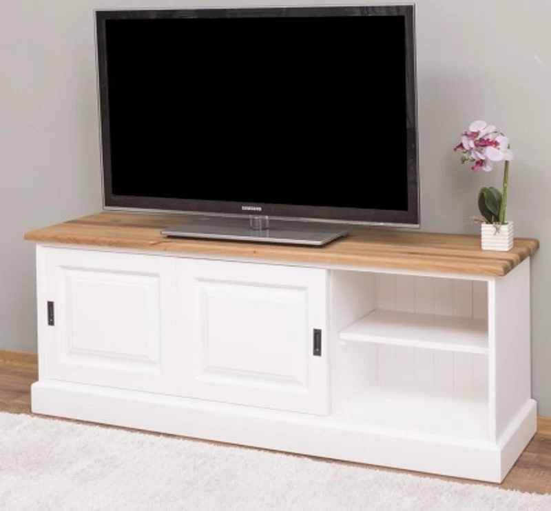 Casa Padrino TV Schrank im Landhausstil mit 2 Schiebetüren und Eichenholzplatte, 160 x 46 x 60 cm