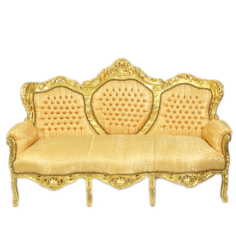 Casa Padrino Barock Wohnzimmer Set Gold Muster / Gold - 3er Sofa + 2 Sessel