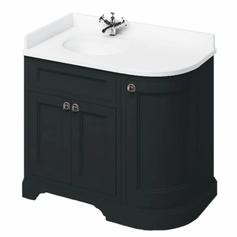 Casa Padrino Landhausstil Waschbeckenschrank mit Waschbecken Weiß / Matt Schwarz 98 cm