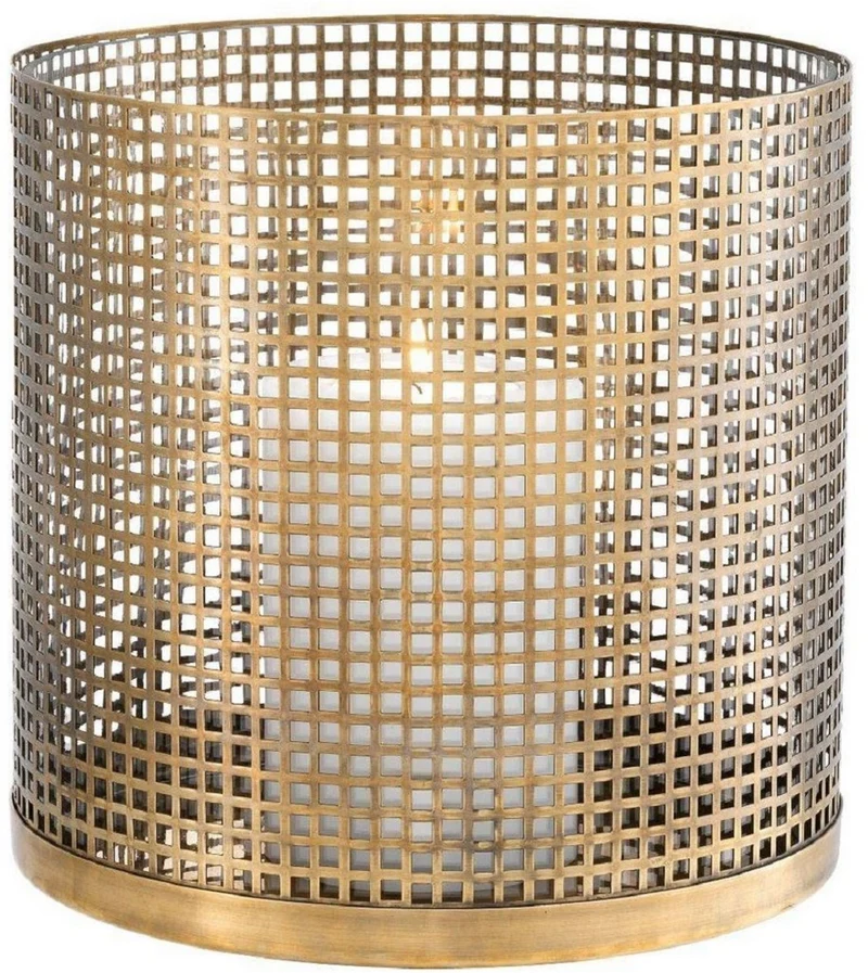 Casa Padrino Luxus Kerzenleuchter Vintage Messingfarben Ø 25,5 x H. 25 cm - Runder Kerzenleuchter aus Edelstahl und Glas - Luxus Deko Accessoires