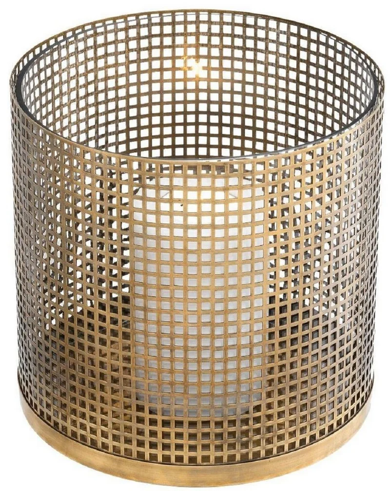 Casa Padrino Luxus Kerzenleuchter Vintage Messingfarben Ø 25,5 x H. 25 cm - Runder Kerzenleuchter aus Edelstahl und Glas - Luxus Deko Accessoires