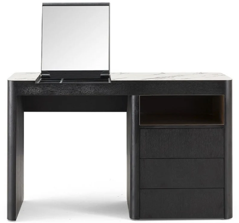 Casa Padrino Luxus Schminktisch mit 3 Schubladen und ausklappbarem Spiegel Schwarz / Weiß 120 x 50 x H. 76 cm - Luxus Badezimmer Möbel - Hotel Möbel