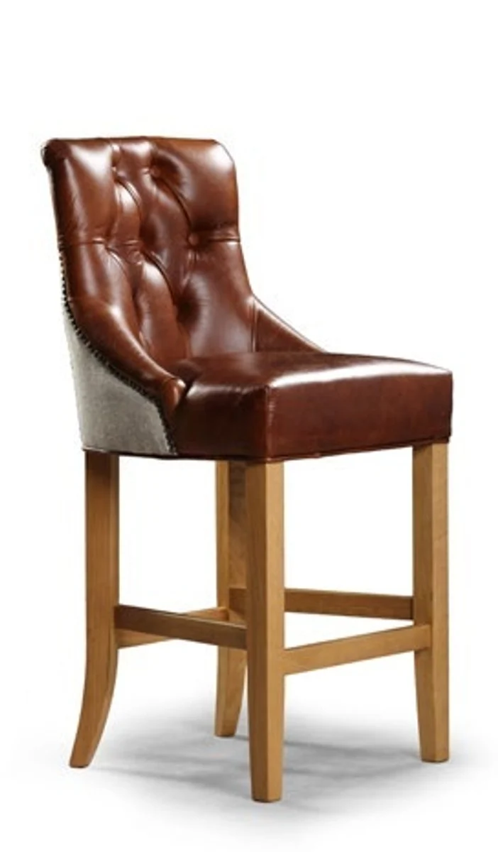 Casa Padrino Luxus Chesterfield Barhocker Sienna Bar Club 53 x 55 x H. 110 cm - Eleganter Wohnzimmer Barhocker mit Echtleder - Chesterfield Wohnzimmer Möbel
