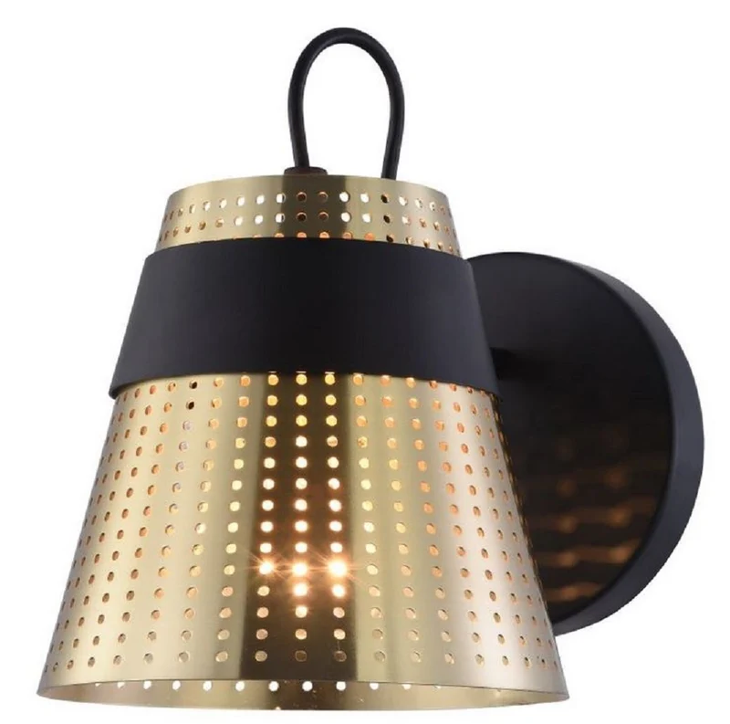 Casa Padrino Wandleuchte Antik Gold / Schwarz 17,5 x 23,5 x H. 16,5 cm - Moderne Wandlampe mit Lampenschirm aus perforiertem Metall