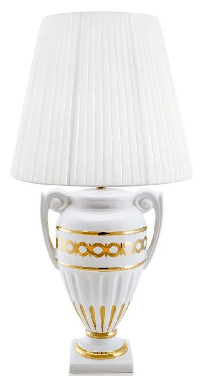 Casa Padrino Barock Tischleuchte Weiß / Gold Ø 40 x H. 75 cm - Wohnzimmer Keramik Lampe im Barockstil
