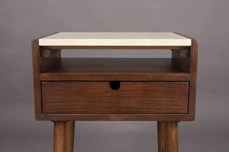 Beistelltisch Arda aus Eichenholz mit Travertin-Platte, Vintage-Stil