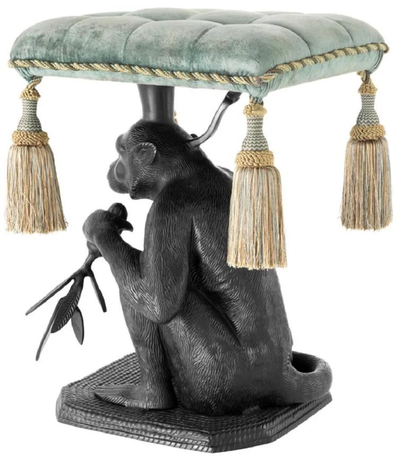 Casa Padrino Designer Hocker Affe Schwarz / Türkis 38 x 43 x H. 58 cm - Luxus Möbel