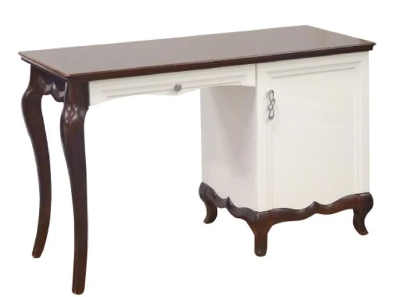 Casa Padrino Luxus Art Deco Schreibtisch mit Tür und Schublade Weiß / Dunkelbraun 136,3 x 48 x H. 78,2 cm - Büromöbel