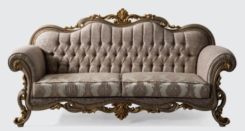 Casa Padrino Luxus Barock Wohnzimmer Set Grau / Silbergrau / Gold - 2 Sofas & 2 Sessel & 1 Couchtisch - Handgefertigte Wohnzimmer Möbel im Barockstil - Edel & Prunkvoll