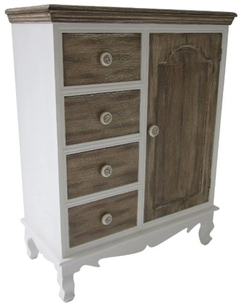 Casa Padrino Landhausstil Kommode mit Tür und 3 Schubladen Weiß / Braun 66 x 32 x H. 86 cm