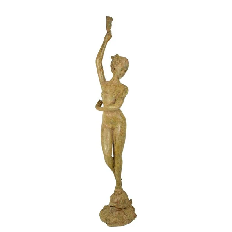 Casa Padrino Luxus Bronze Brunnen Meernymphe mit Muschel Bronze / Ocker / Grün H. 198 cm - Großer Gartenbrunnen - Wasserspiel - Garten Deko