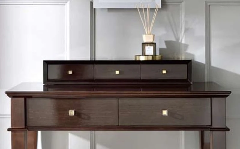 Casa Padrino Luxus Neoklassik Schminktisch mit 5 Schubladen Braun / Gold 100 x 50 x H. 81 cm - Art Deco Möbel