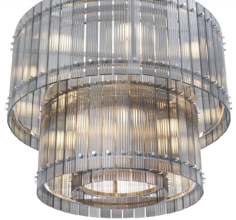 Casa Padrino Luxus Kronleuchter Grau / Silber Ø 93 x H. 70 cm - Runder Hotel & Restaurant Kronleuchter - Luxus Qualität