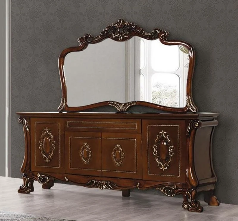Casa Padrino Luxus Barock Möbel Set Braun / Gold - 1 Barock Sideboard mit 4 Türen und Schublade & 1 Barock Wandspiegel - Barock Möbel
