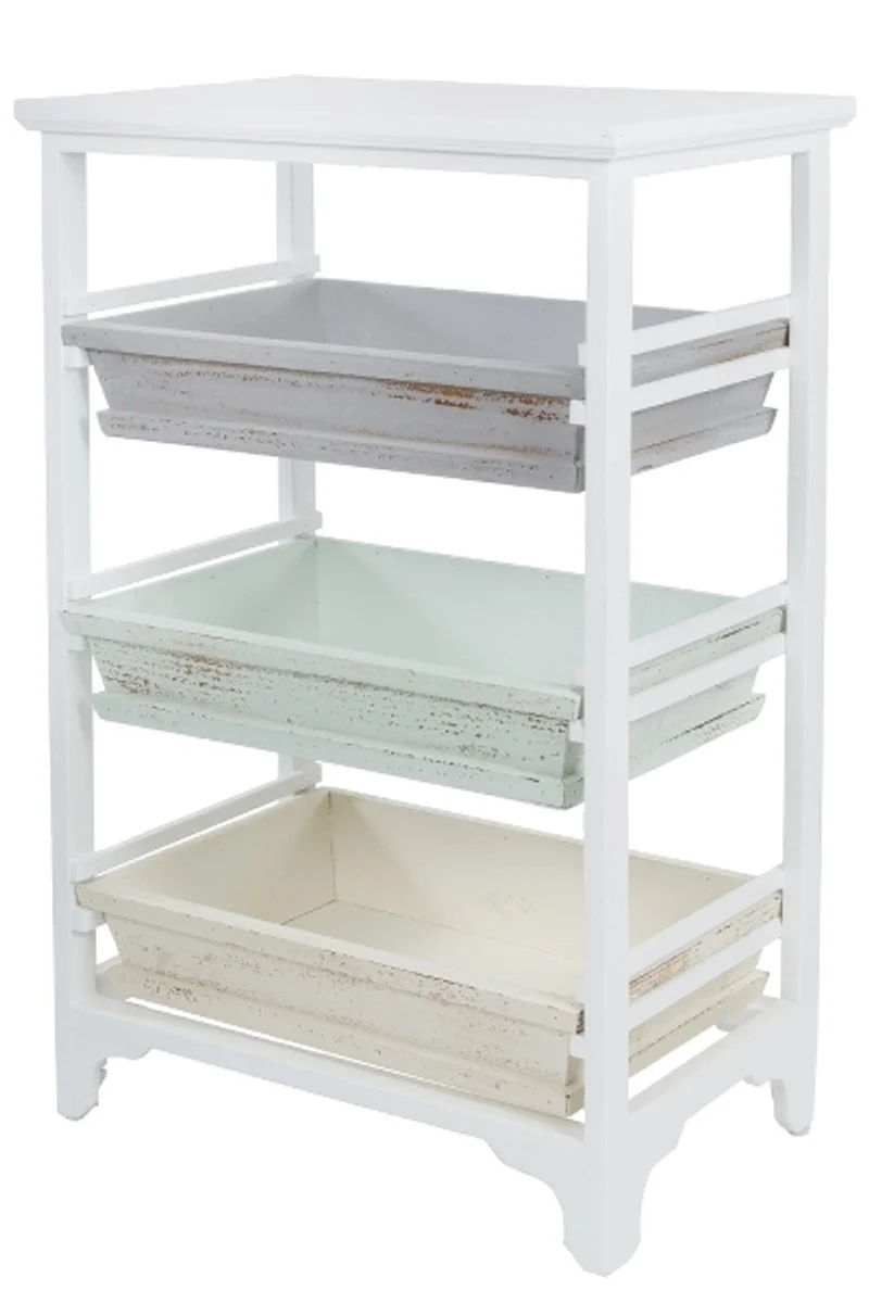 Casa Padrino Landhausstil Regalschrank Weiß / Mehrfarbig 54 x 32 x H. 86 cm - Handgefertigter Shabby Chic Regalschrank mit 3 Fächern