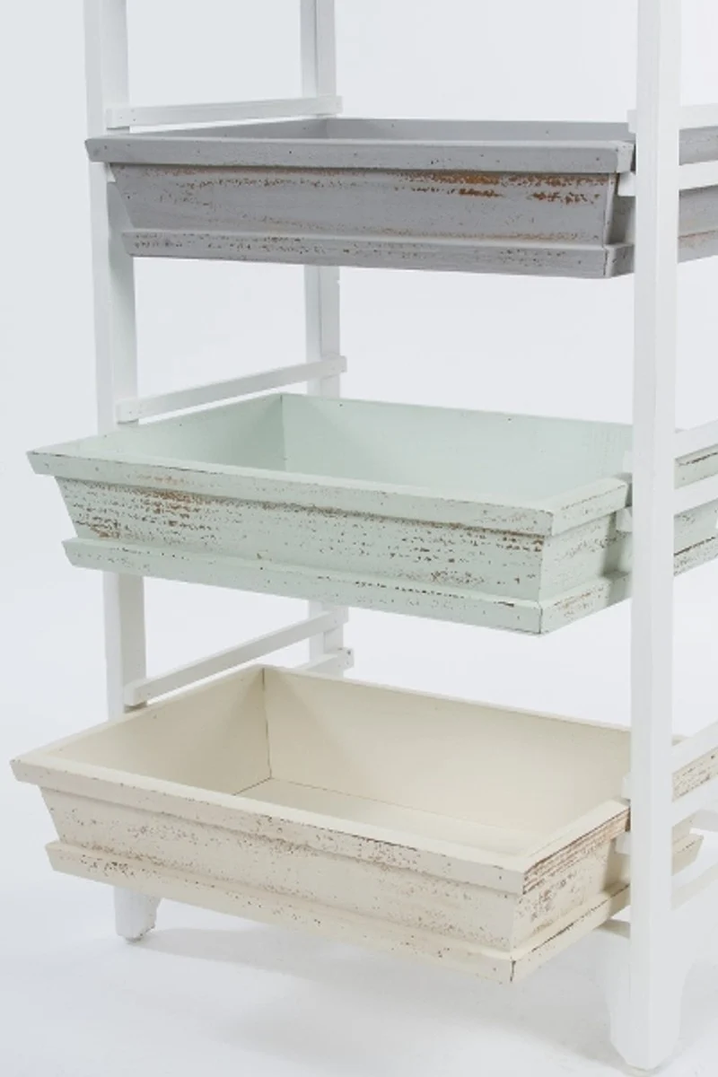 Casa Padrino Landhausstil Regalschrank Weiß / Mehrfarbig 54 x 32 x H. 86 cm - Handgefertigter Shabby Chic Regalschrank mit 3 Fächern
