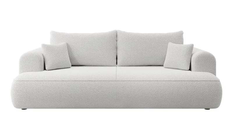 Dreisitziges ausklappbares Sofa Ovo mit Stauraum, grauer Bouclé-Stoff
