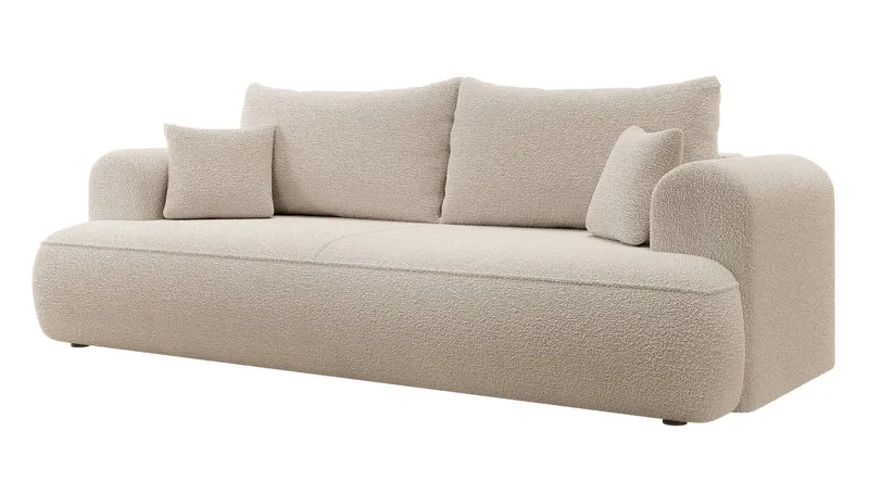 Dreisitziges ausklappbares Sofa Ovo mit Stauraum, beige Bouclé