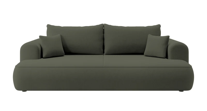 Drei-Sitzer-Schlafsofa Ovo mit Stauraum, olivgrüner Samt aus leicht zu reinigendem Stoff