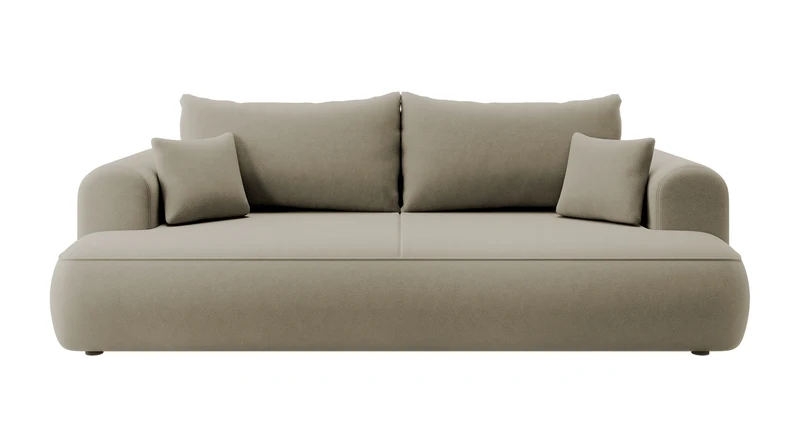 Dreisitziges ausklappbares Sofa Ovo mit Stauraum, beige, Velours aus leicht zu reinigendem Stoff