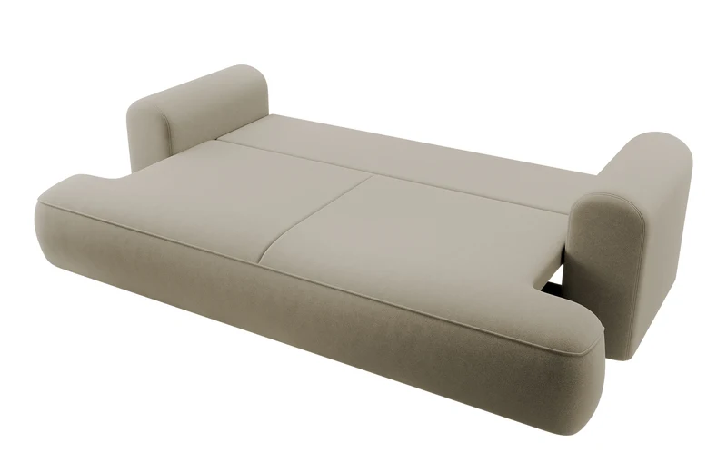Dreisitziges ausklappbares Sofa Ovo mit Stauraum, beige, Velours aus leicht zu reinigendem Stoff