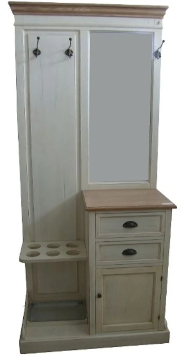 Casa Padrino Landhausstil Garderobe Antik Weiß / Naturfarben 93 x 43 x H. 200 cm mit Spiegel und Schirmständern