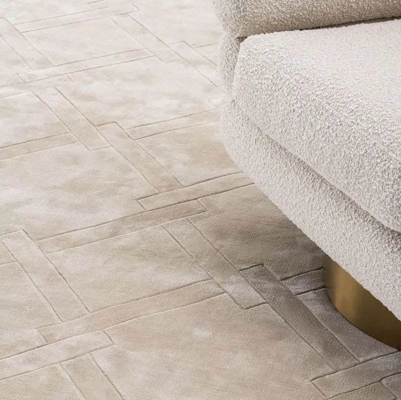 Casa Padrino Luxus Viskose Teppich Silber-Sandfarben 300 x 400 cm - Handgewebter Wohnzimmer & Hotel Teppich - Wohnzimmer Deko Accessoires - Luxus Kollektion