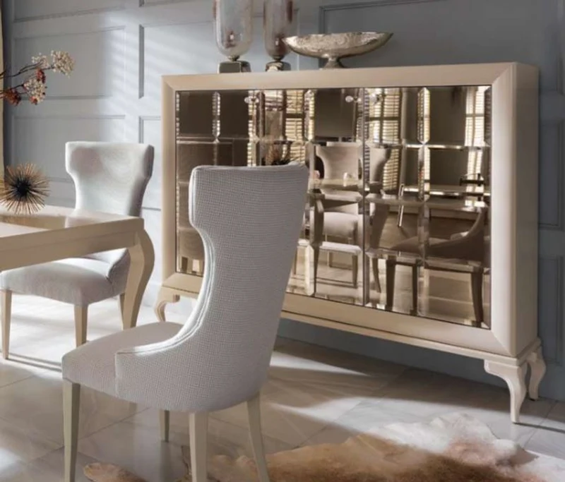 Casa Padrino Luxus Neoklassik Kommode verspiegelt Weiß / Gold 179 x H147 cm - Sideboard Art Deco Möbel