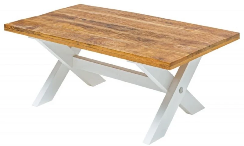 Casa Padrino Landhausstil Couchtisch Naturfarben / Weiß 110 x 60 x H. 45 cm - Handgefertigter Massivholz Wohnzimmertisch - Wohnzimmer Möbel im Landhausstil